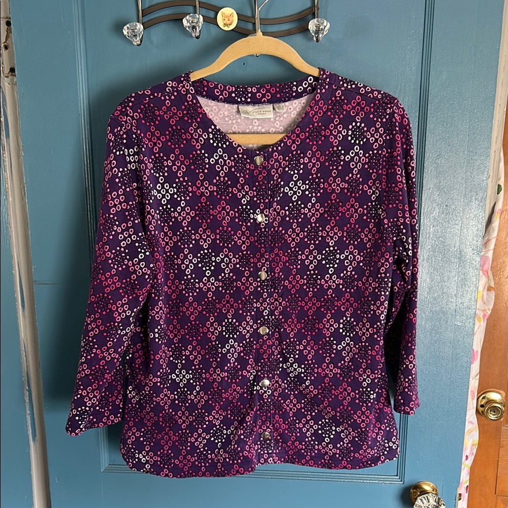 Purple Patterned 3/4 sleeve Cardigan